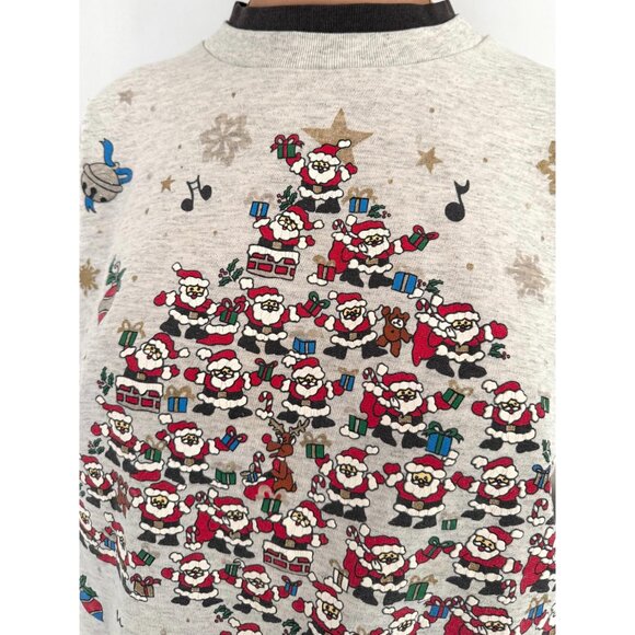 90s vintage grey christmas tree santa graphic ugly holiday pullover sweater - Picture 7 of 9